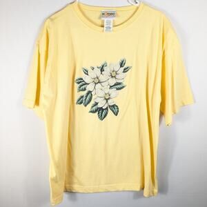 Morning Sun XL Yellow Floral Graphic T-Shirt Made in USA 100% Cotton Tee